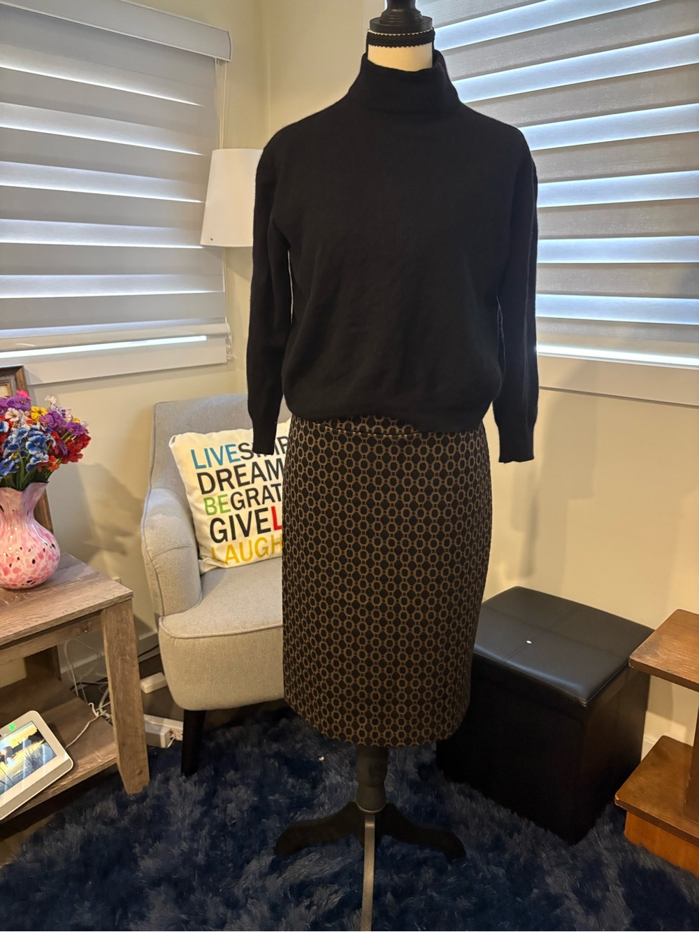Lyse Spenard Skirt & Soft Black Turtleneck Sweater- Cozy Fall Office Bundle